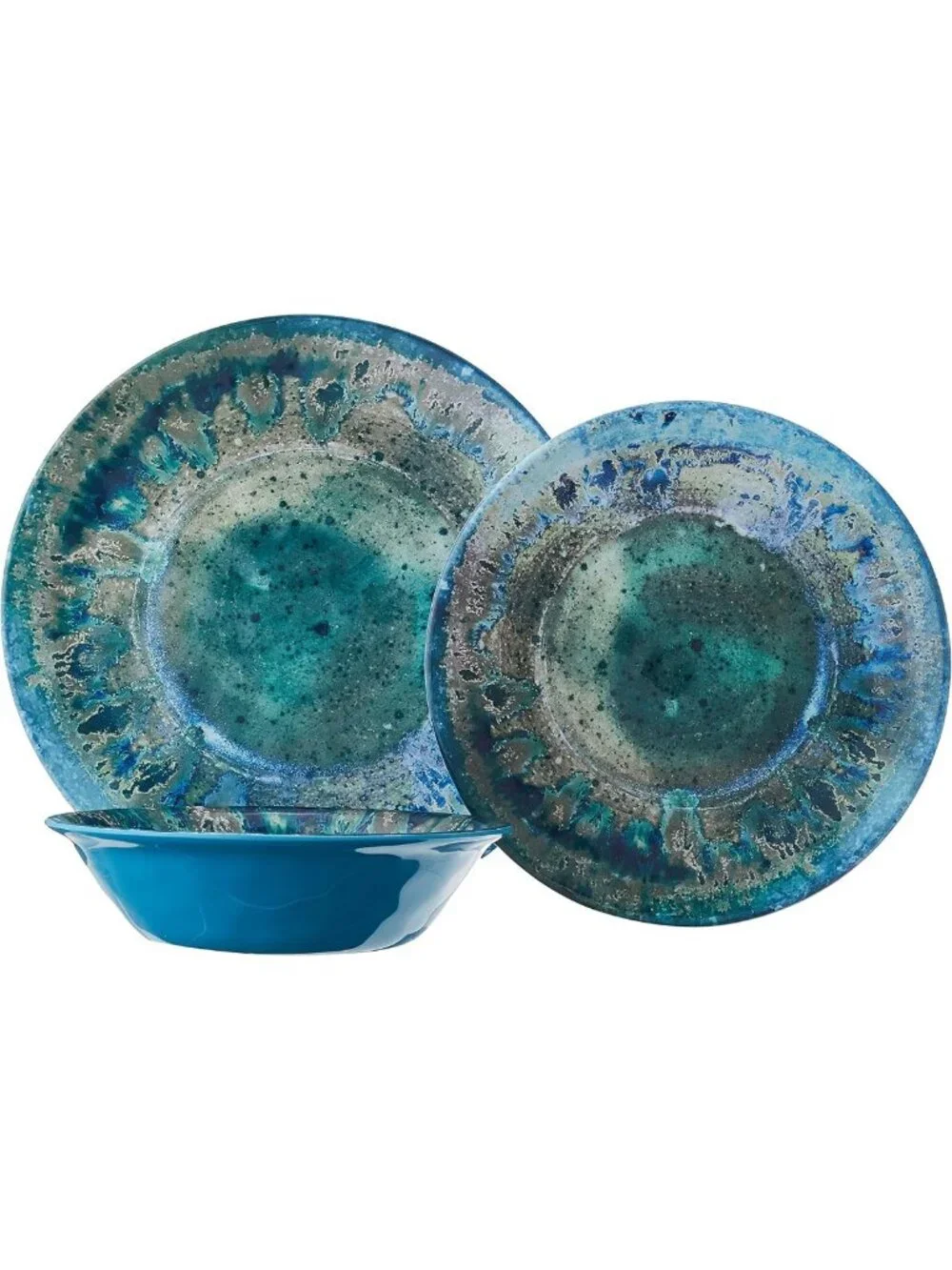 Teal 12pc Melamine Dinnerware Set for 4 - Unbreakable, Dishwasher Safe, Rustic